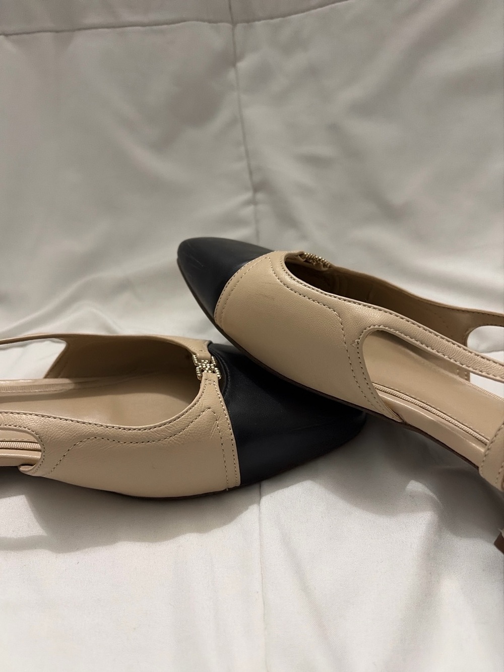 Sam Edelman Two-Tone Beige and Black Slingback Flats